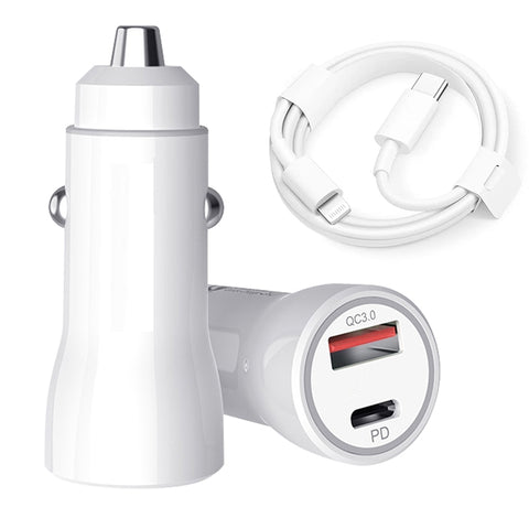 Dual 20W Fast Car Charger with Lightning to Type C cable