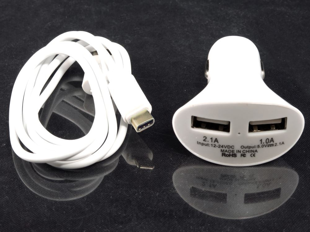 Dual USB Car Charger + Type C cable combo